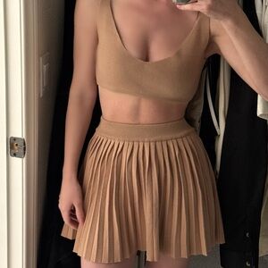 Tan Pleated Skirt and Crop Top Tennis Set